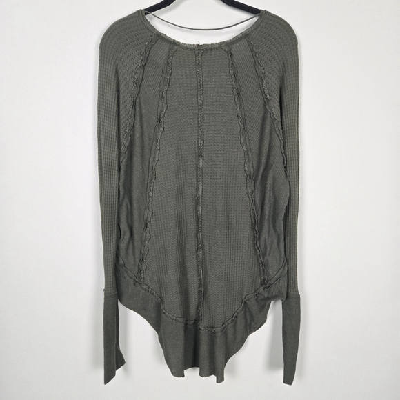 We the Free Womens Catalina Thermal Long Sleeve Top M Green Waffle Knit Boho - Picture 2 of 5
